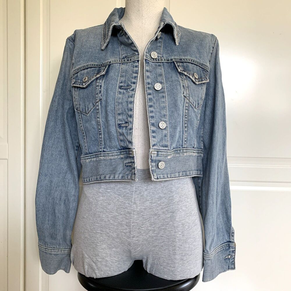 Gap Cropped Denim Jean Jacket Light Blue Womens Size M